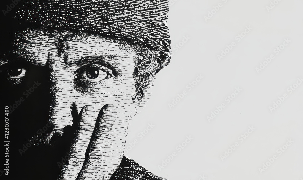 Poster exploring depth and emotion: a striking black and white portrait capturing the essence of human expr