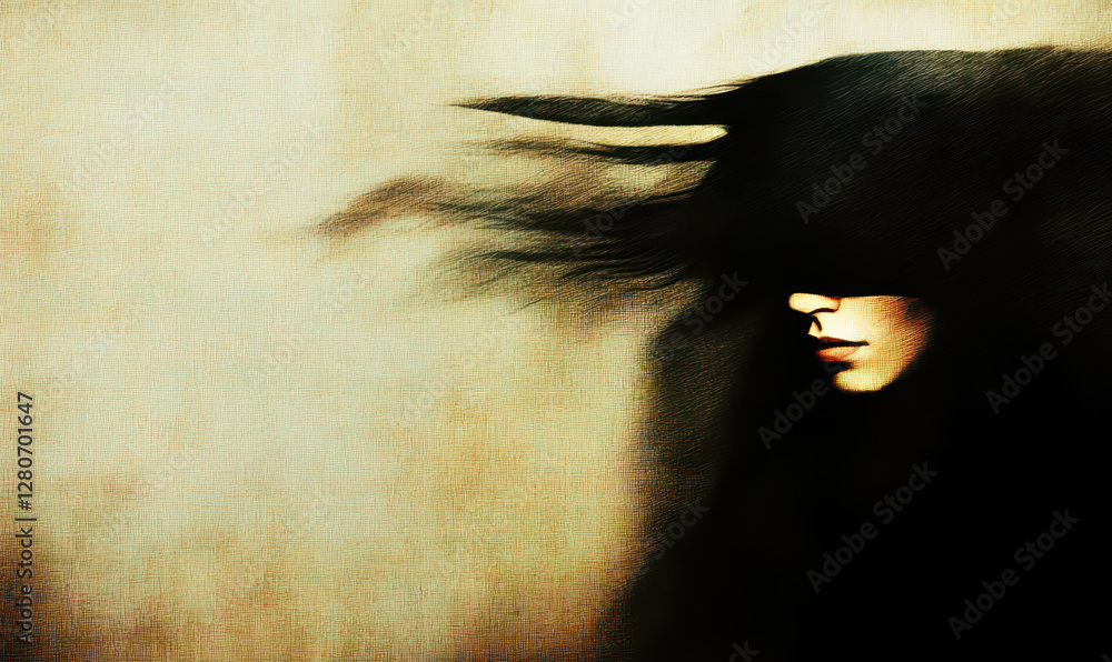 Poster exploring the depths of emotion: a surreal silhouette capturing the essence of mystery and introspec