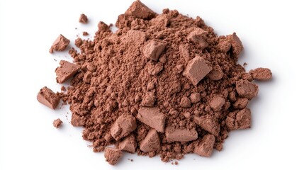 A beautifully arranged pile of luxurious chocolate powder displayed on a clean white surface for culinary inspiration