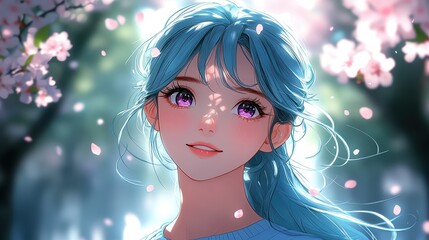 Serene Anime Girl Amidst Cherry Blossoms