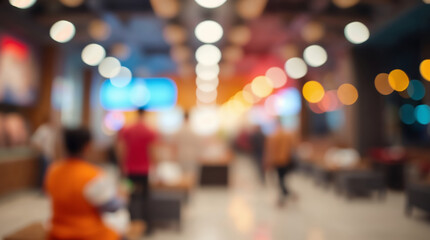 Fototapeta premium Blurred mall background with group of customers and bokeh lights