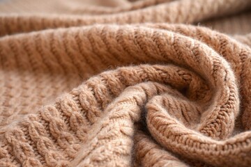 Cozy Beige Knitted Wool Fabric with Cable Knit Texture for Warm Winter Clothing and Home Decor
