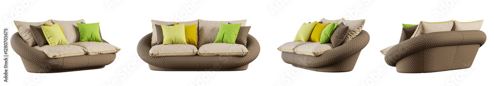 Poster Sofa set isolated on transparent background. 3D render. 3D illustration.