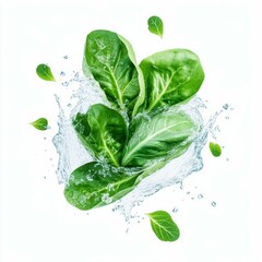 Fresh Green Leaves Immersed in Splashing Water for Vibrant Health and Pure Refreshment Concept
