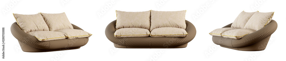 Poster Sofa set isolated on transparent background. 3D render. 3D illustration.