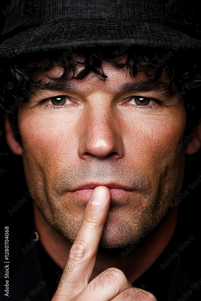 Poster exploring the essence of silence: a thoughtful portrait capturing intrigue and emotional depth in a 