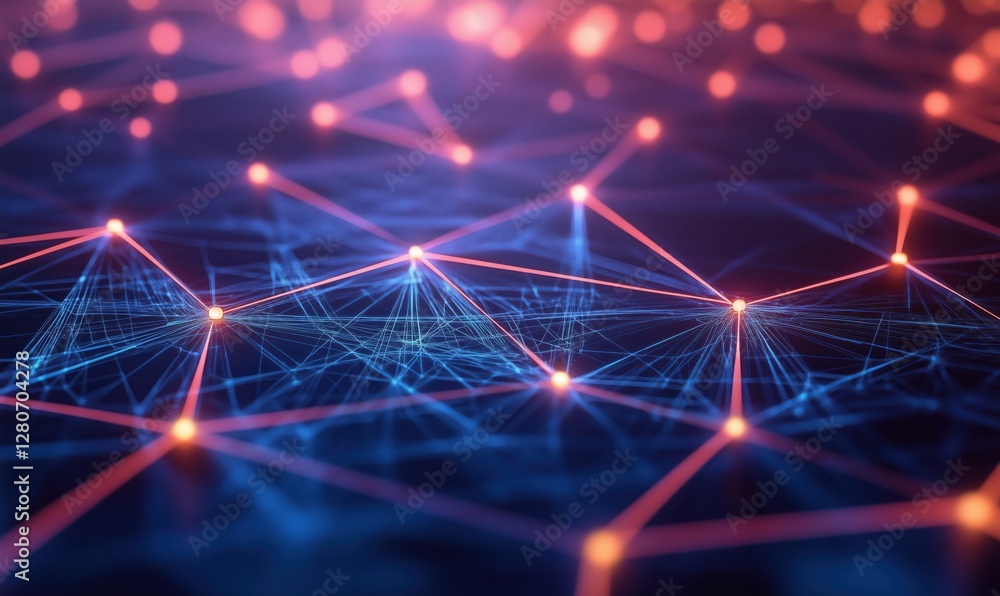 Aufkleber abstract network connections with glowing nodes and lines in vibrant colors