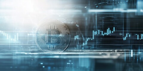 Bitcoin analysis chart with digital currency symbol and market data indicators displayed clearly in a futuristic style
