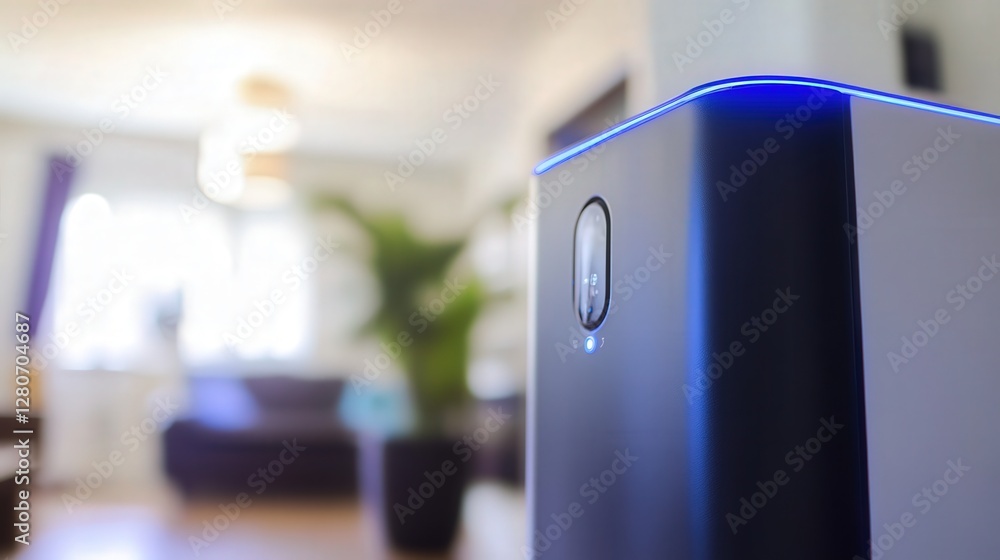 Poster smart air purifier system installed near high-traffic areas, automatically adjusting to maintain the