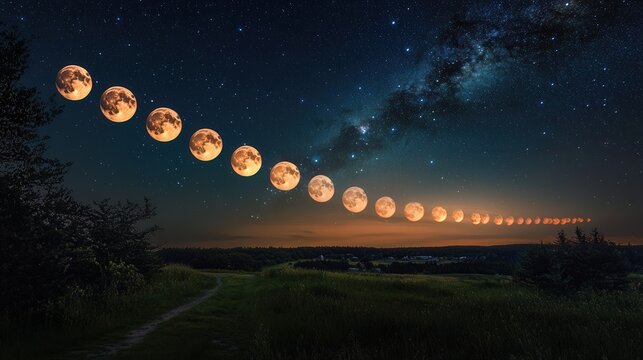 time-lapse image capturing the full moon as it moves across the starry sky - Powered by Adobe