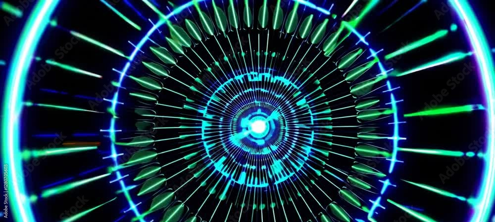 Poster vibrant neon tunnel with pulsating light patterns and dynamic motion in futuristic design