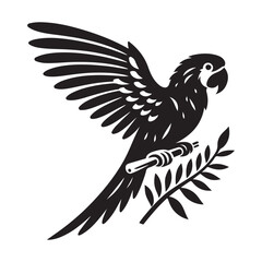 Parrot bird Silhouette Vector Illustration, Solid White Background.
