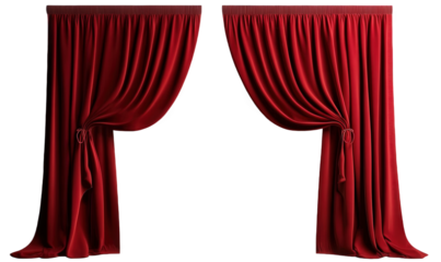 A curtain made of red velvet fabric