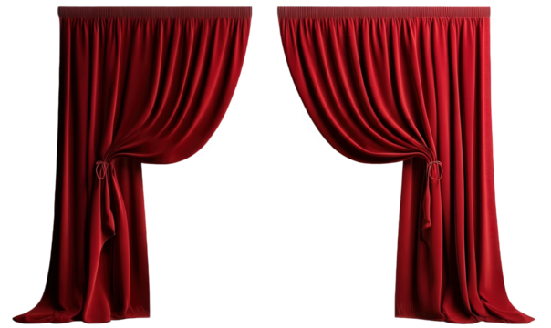 A curtain made of red velvet fabric