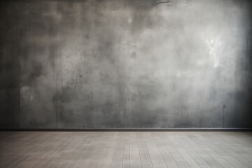 Muted charcoal wall texture with smooth finish and wooden floor. subtle variations in wall create calm and modern atmosphere, perfect for various design applications