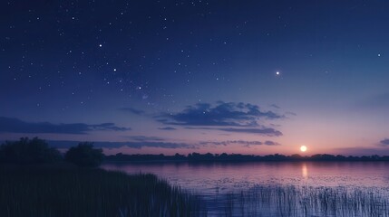 sky transitioning into a cosmic masterpiece, with planets visible along the horizon
