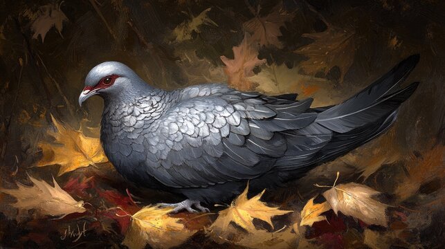Sunlight filtering through leaves, illuminating the Siamese Fireback's silver feathers and deep black body