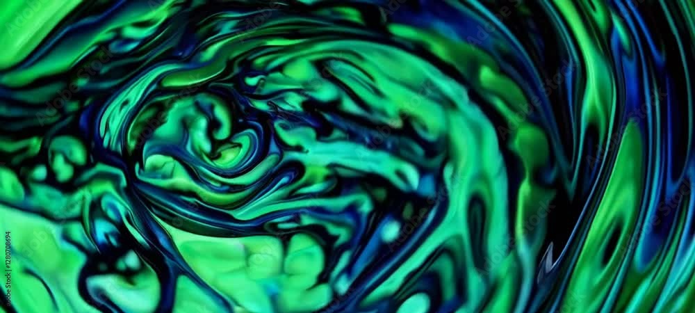 Poster abstract vortex of green and blue swirling fluid patterns in motion