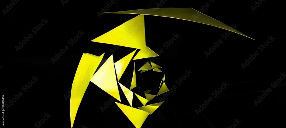 Poster dynamic yellow and black geometric patterns creating hypnotic spiral movement