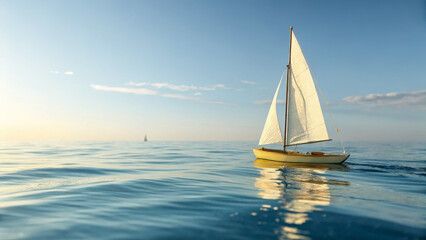 Fototapeta premium serene sailboat gliding on calm waters under clear sky