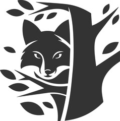 A fox peeking from behind a tree vector animal silhouette