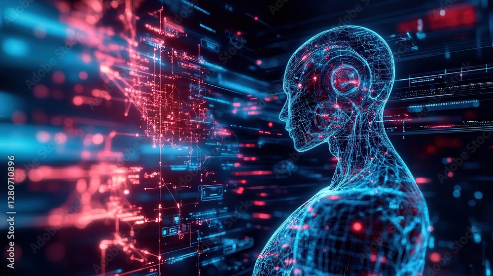 Poster robotics microchip, optimizing precision, agility, and autonomy for humanoid machines.