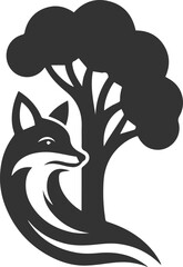 A fox peeking from behind a tree vector animal silhouette