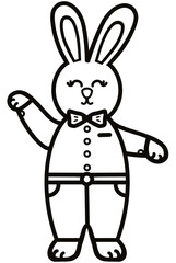 Outline Rabbits black line hand-drawn, Clothes for Career  set cute little hares     characters. Kawaii for kids to Dream career.