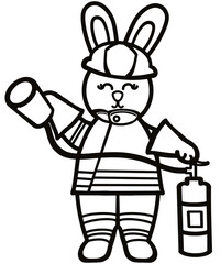 Outline Rabbits black line hand-drawn, Clothes for Career  set cute little hares     characters. Kawaii for kids to Dream career.