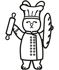 Outline Rabbits black line hand-drawn, Clothes for Career  set cute little hares     characters. Kawaii for kids to Dream career.