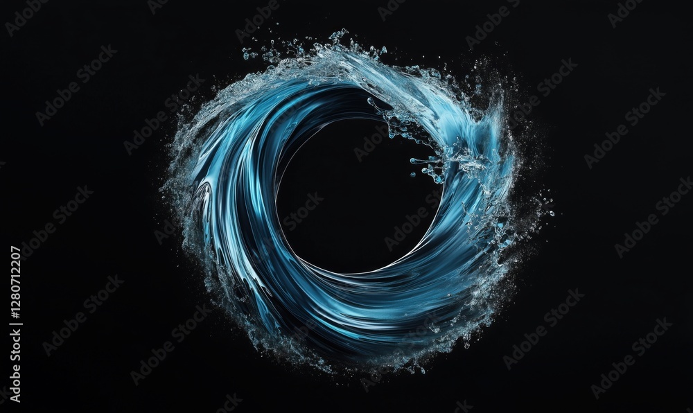 Aufkleber dynamic swirling water splash creating circular motion on black background