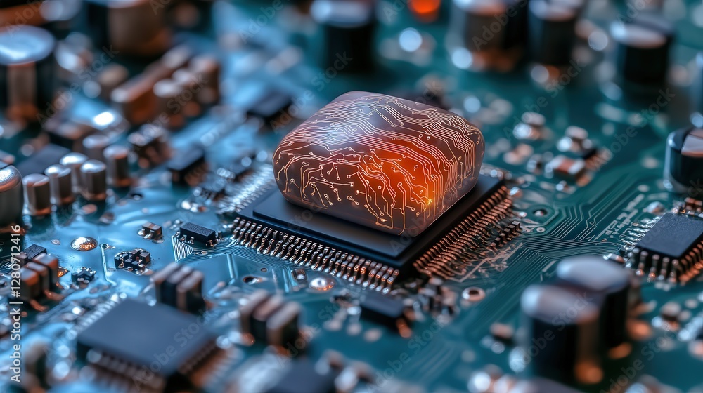 Poster ai-driven microchip, capable of self-diagnosing errors, repairing damage, and optimizing its own eff
