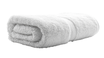 Soft and plush white towel neatly rolled, ready for a spa-like experience at home