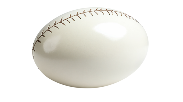 Unique oval object showcasing intricate stitching details and a smooth surface during daylight