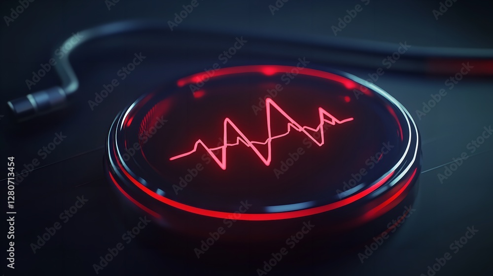 Aufkleber red neon heartbeat pulse digital technology interface ui ux dark wave data light clean health screen