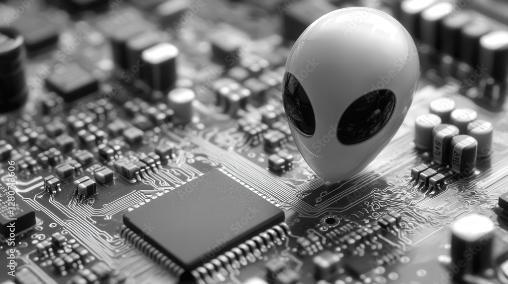 Poster extraterrestrial signal-processing microchip, decoding alien communications.