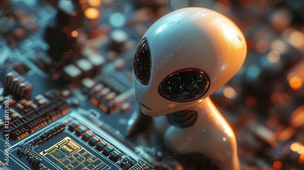 Poster extraterrestrial signal-processing microchip, decoding alien communications.