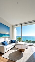Fototapeta premium A modern living room with a stunning ocean view.