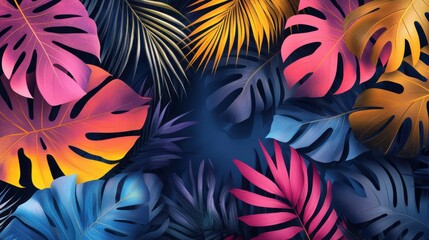 Fototapeta premium An abstract illustration with colorful jungle leaves, evoking the energy and vibrancy of summer