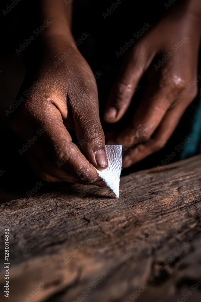 Poster exploring the art of craftsmanship: a glimpse into the intricate process of handwork revealed in tex