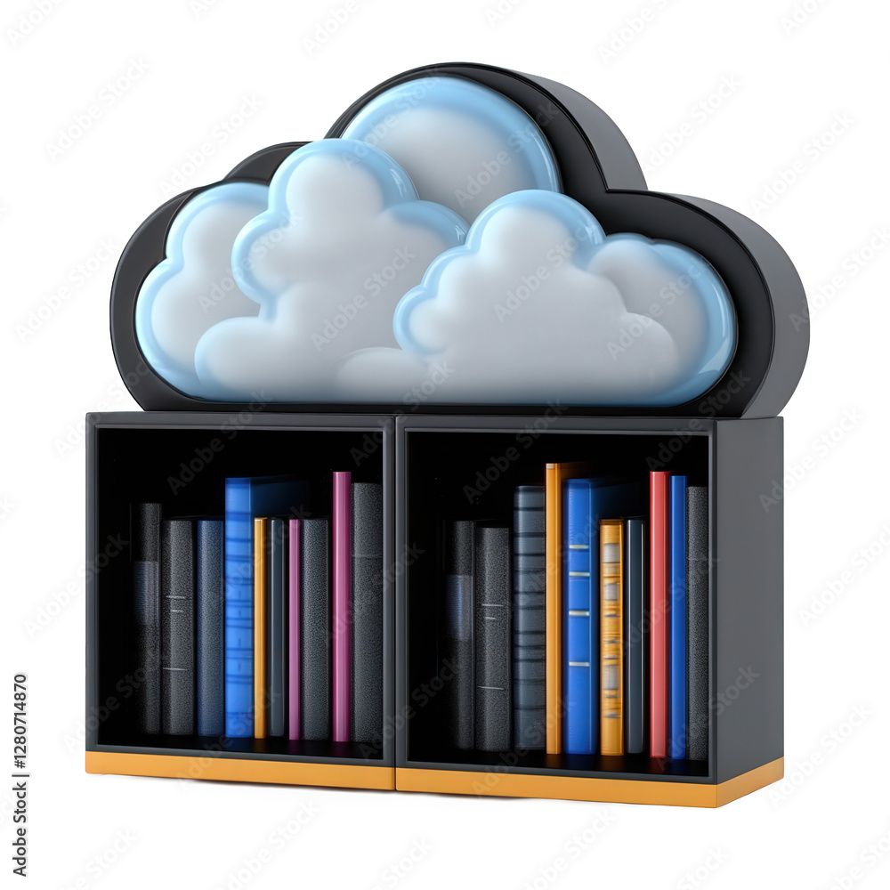 Poster files stored in folders, concept of cloud data storage