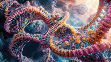 cross-sectional view of the DNA molecule, focusing on the base pairs and their sequence in determining genetic traits.