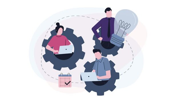 Outsourcing company with tree people in gears. Idea of teamwork and project delegation. Company development and business strategy and planning. video