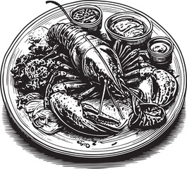 Big lobster dish sea food vector illustration