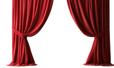 A curtain made of red velvet fabric