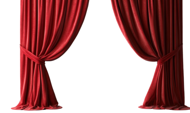 A curtain made of red velvet fabric