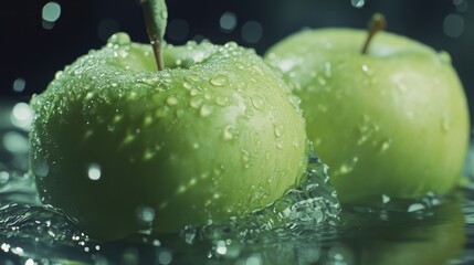 Fresh green apples sit on a clear glass plate, perfect for a still life composition or food photography