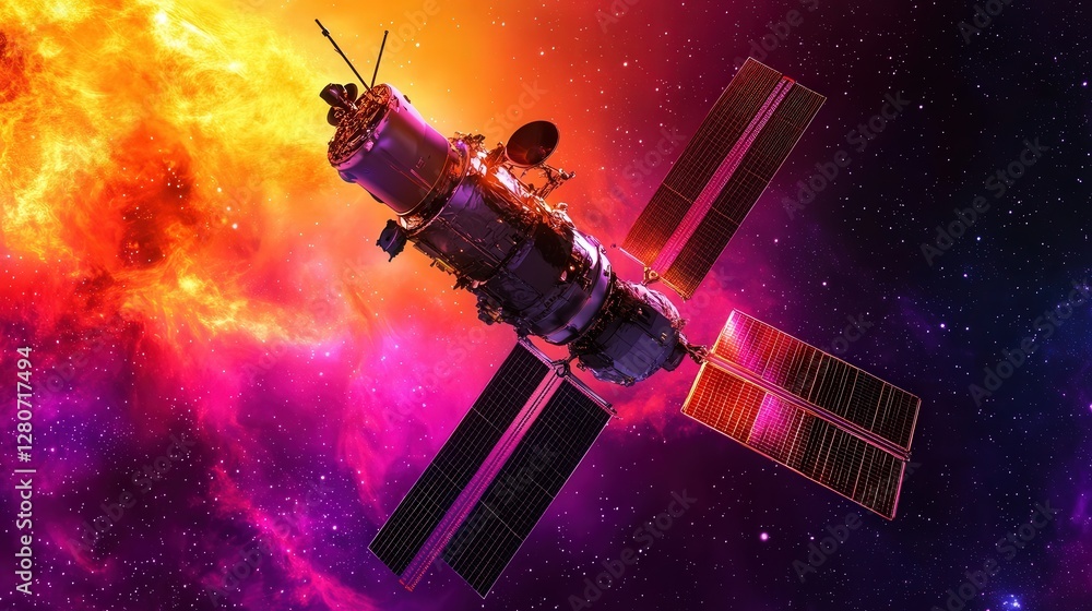 Poster spacecraft that uses quantum computing to simulate and study the effects of cosmic phenomena,