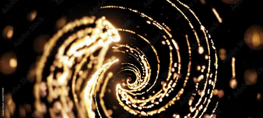 Poster sparkling gold spiral motion creating a mesmerizing glowing vortex in abstract art