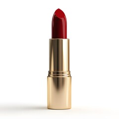 Red lipstick with gold cap hyper-realistic close-up high-resolution image on white background